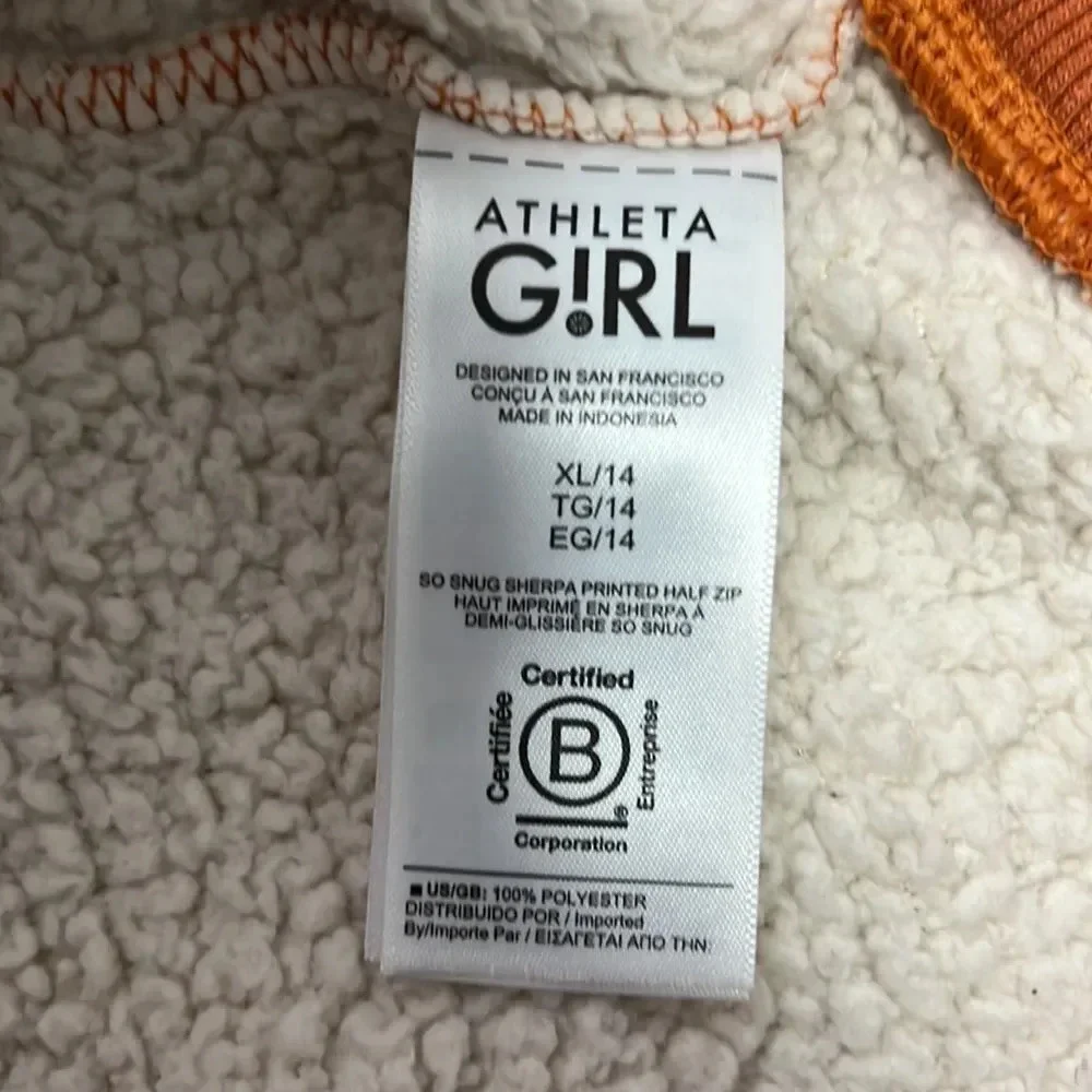 Athleta Girl Cream/Orange Long Sleeve So Snug Sherpa Half Zip Size X-Large/14